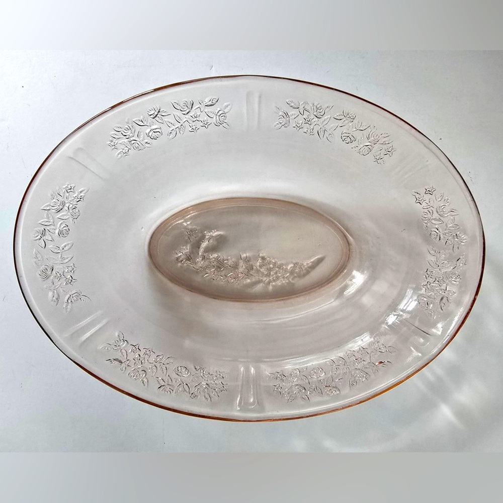 Federal Pink Depression Glass Sharon Cabbage Rose Oval Bowl Vintage